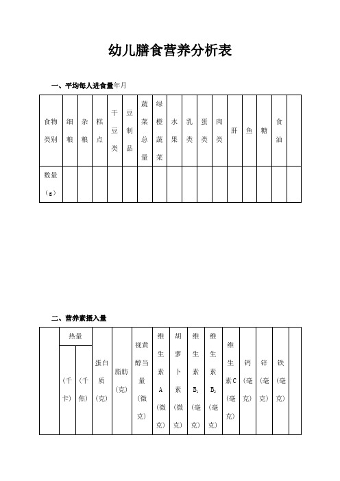 幼儿膳食营养分析表