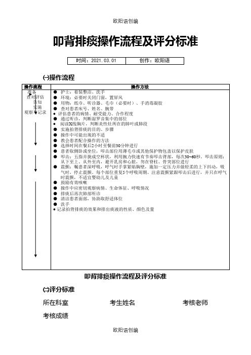 叩背排痰操作流程及评分标准之欧阳语创编