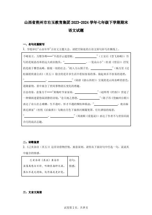 山西省朔州市右玉教育集团2023-2024学年七年级下学期期末语文试题