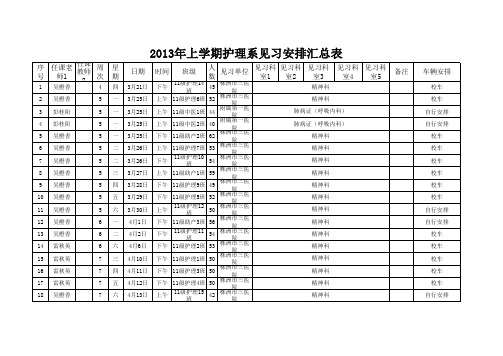 2013上护理系见习总表-(4月7日)