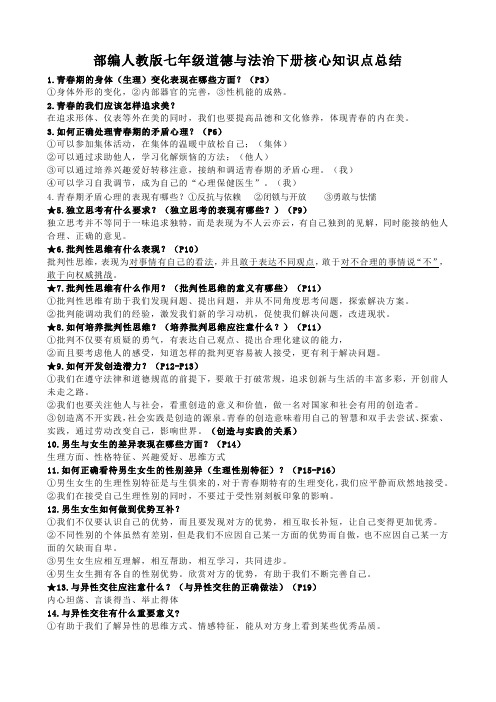 部编人教版七年级道德与法治下册核心知识点总结