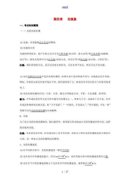 中考物理 专题4 光现象复习学案-人教版初中九年级全册物理学案