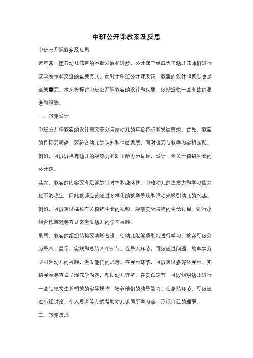 中班公开课教案及反思