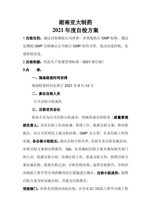 某制药有限公司年度自检计划