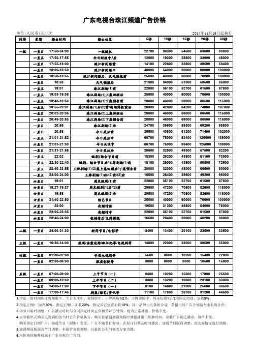 2015年珠江频道广告刊例价格(141101公布版)
