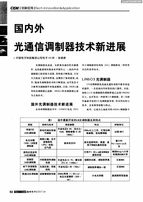 国内外光通信调制器技术新进展