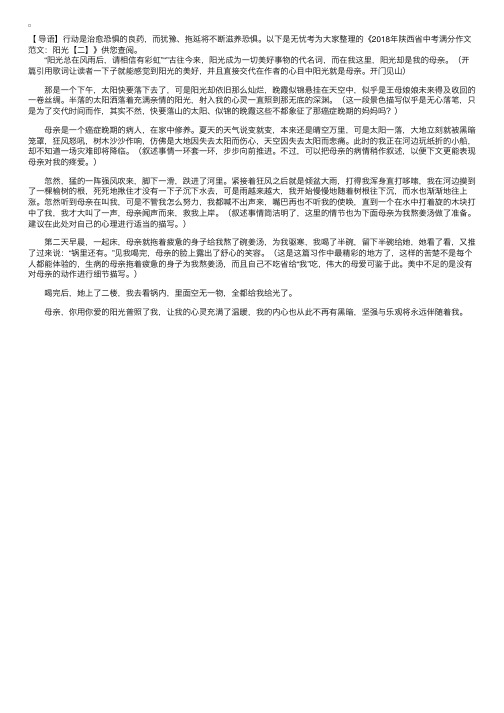 2018年陕西省中考满分作文范文：阳光【二】