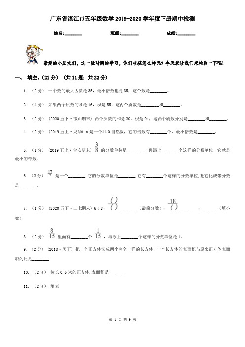 广东省湛江市五年级数学2019-2020学年度下册期中检测