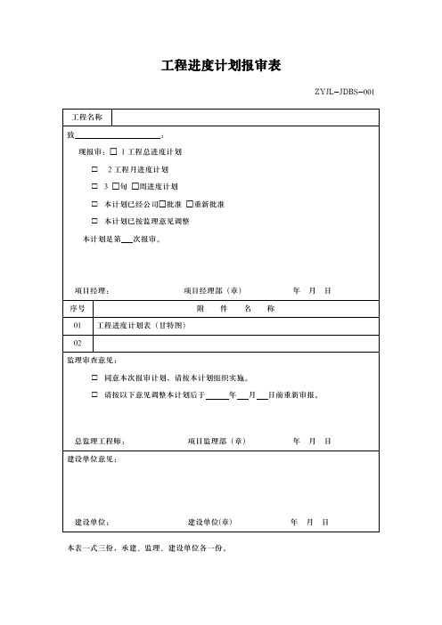 工程进度计划报审表模板