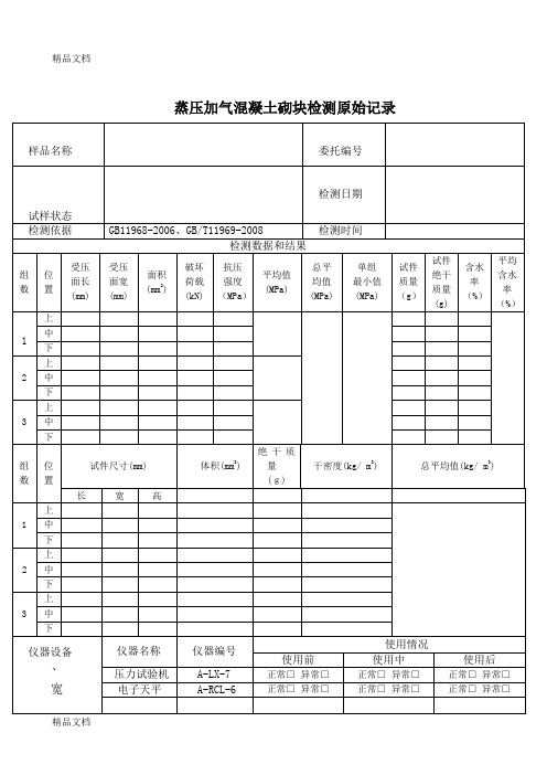 (整理)蒸压加气溷凝土砌块检测原始记录表格