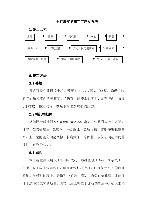 土钉墙支护施工工艺及方法