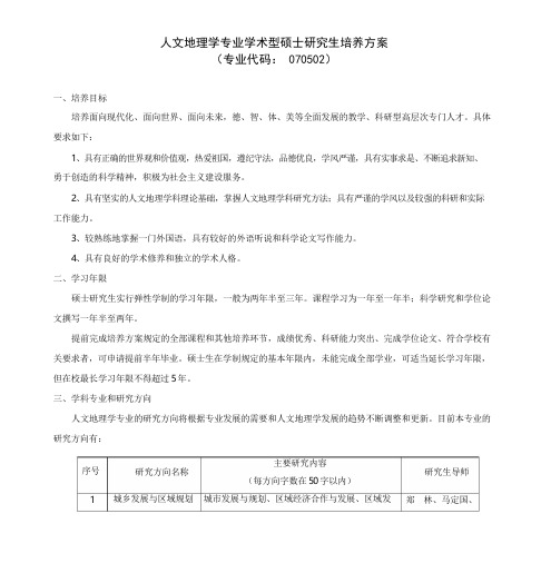 人文地理学专业学术型硕士研究生培养方案专业代码070502解读.doc