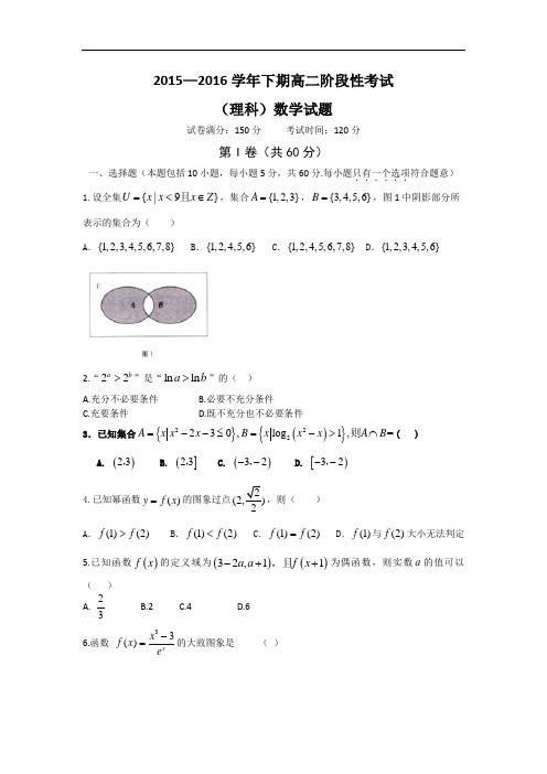 河南省三门峡市陕州中学2015-2016学年高二6月阶段性考