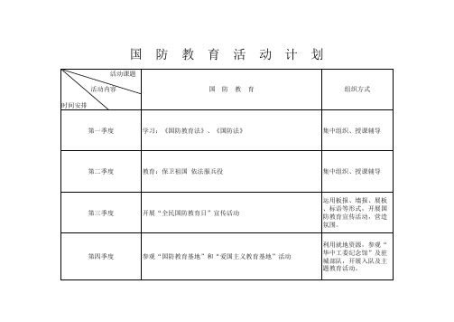 国防教育活动计划表