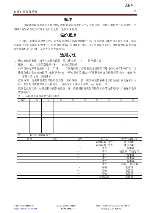 JSR250系列自恢复保险丝数据手册