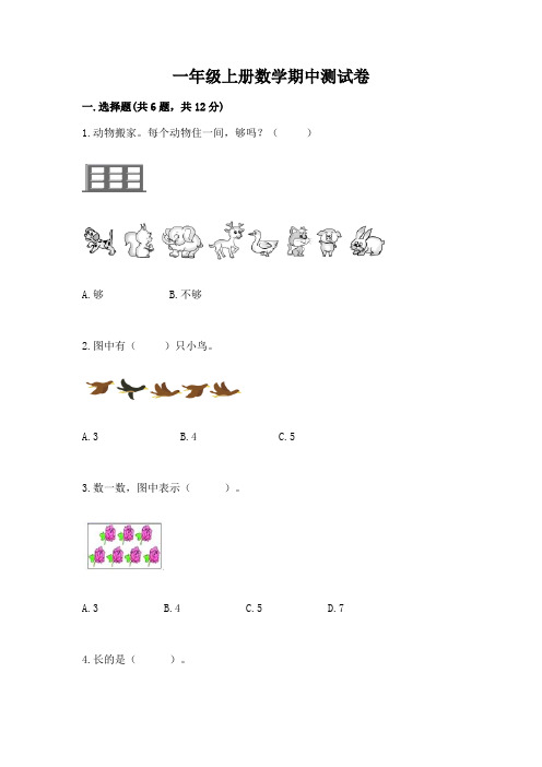 一年级上册数学期中测试卷附答案(黄金题型)