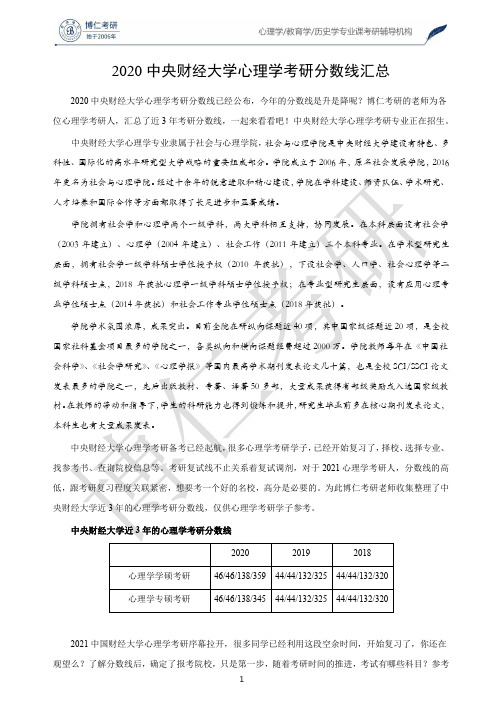 2020中央财经大学心理学考研分数线汇总