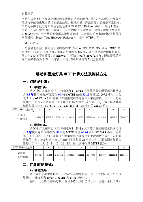 MTBF计算方法和MTBF值