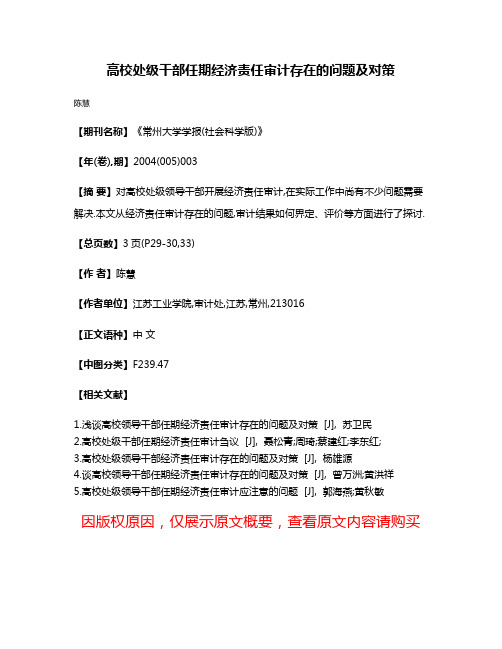 高校处级干部任期经济责任审计存在的问题及对策