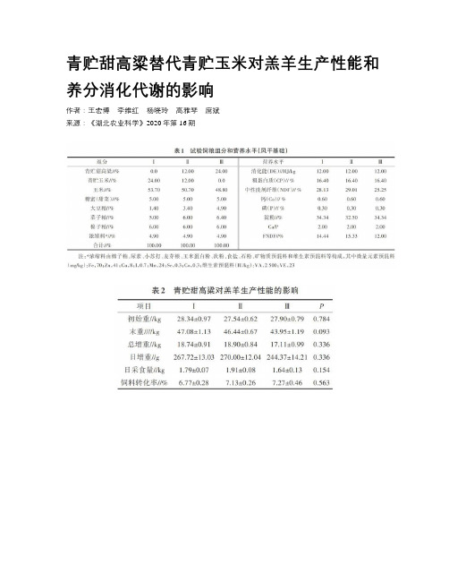 青贮甜高粱替代青贮玉米对羔羊生产性能和养分消化代谢的影响
