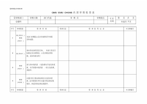 三体系内审检查表--仓储科上课讲义