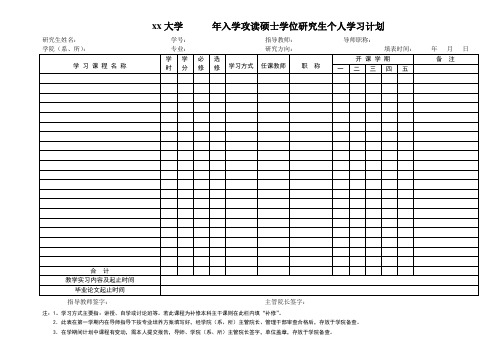 攻读硕士学位研究生个人学习计划