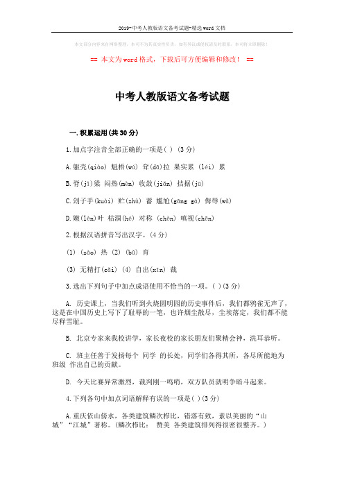 2019-中考人教版语文备考试题-精选word文档 (8页)