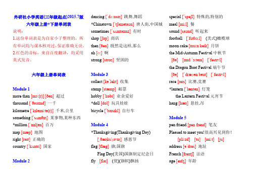 外研社(三年级起)小学英语六年级上册+下册单词表(含音标)