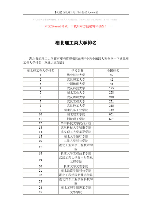 【优质】湖北理工类大学排名-范文word版 (2页)