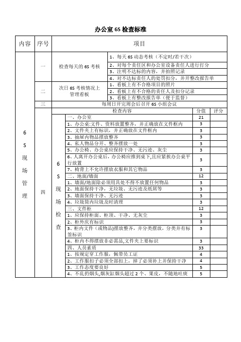 办公室6S检查标准