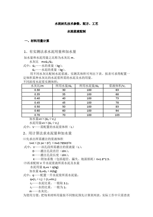 水泥封孔技术参数、配方、工艺