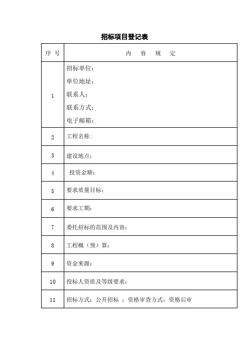 招标项目登记表(格式)