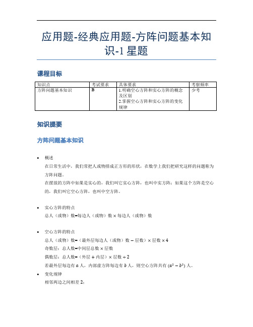 【课后延时】小学数学专项《应用题》经典方阵问题基本知识-1星题(含解析)全国通用版