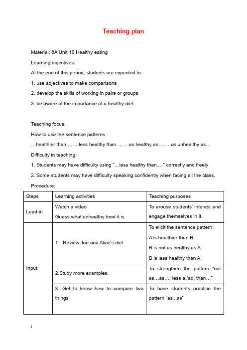 2019-2020年新牛津上海版一起六年级上册unit 10《healthy eating》教案.doc