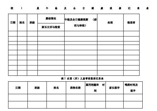 幼儿园保健表格