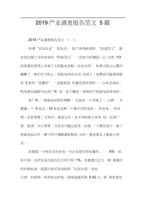 2019产业调查报告范文5篇