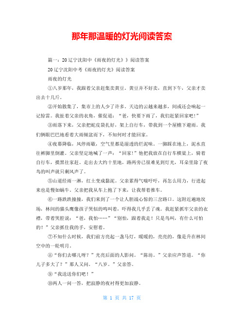 那年那温暖的灯光阅读答案