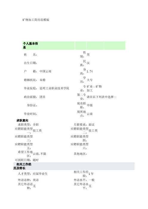 矿物加工简历范模版