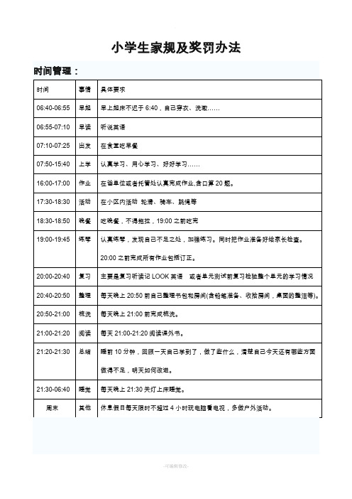 小学生家规及积分奖罚办法