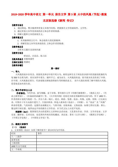 2019-2020学年高中语文 第一单元 报告文学 第3课 火中的凤凰(节选)教案 北京版选修《新闻 传记》