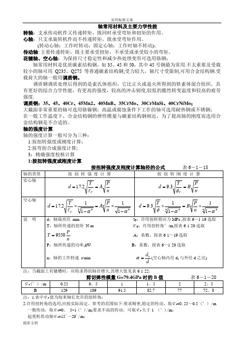 轴的常用的材料的及性能