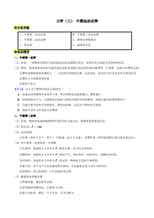 上海市高二下学期合格考总复习3牛顿运动定律(原卷版)