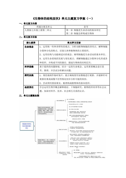 第二单元生物体的结构层次单元主题复习学案(一)2023-2024学年人教版生物七年级上册