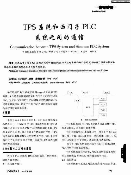 TPS系统和西门子PLC系统之间的通信