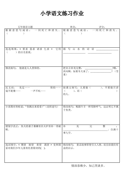 小学五年级语文家庭作业 (2)