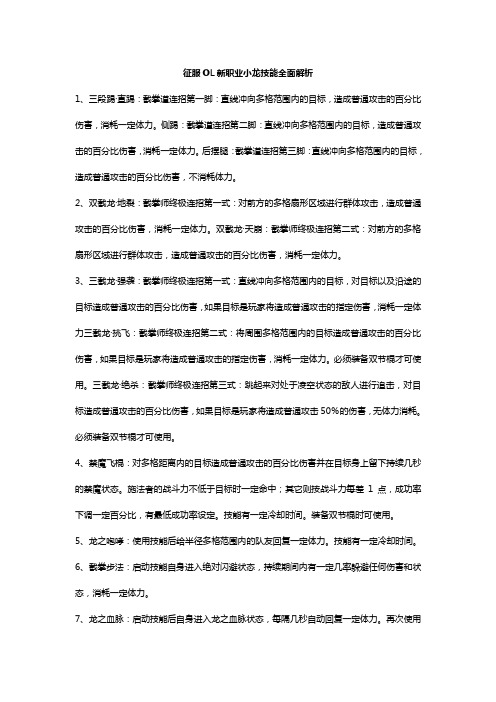 文库1：征服OL新职业小龙技能全面解析