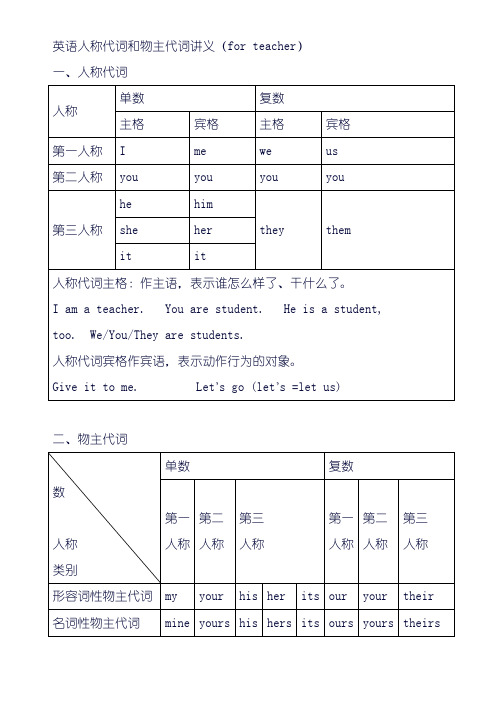 3.小学英语人称代词和物主代词