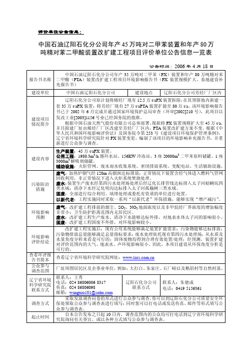 年产45万吨对二甲苯装置和年产80万吨精对苯二甲酸装置改扩建工程项目