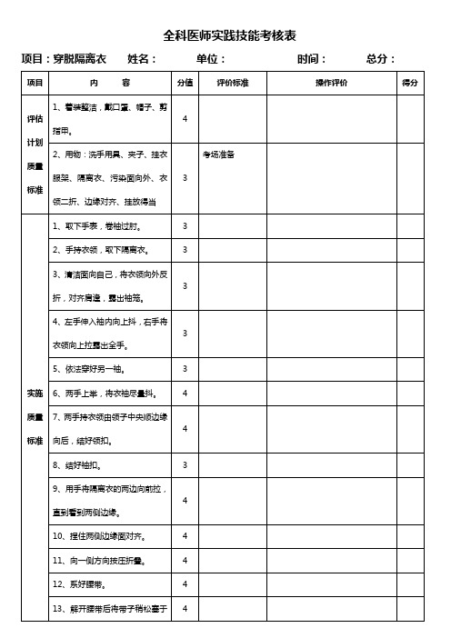 全科医师实践技能考核表