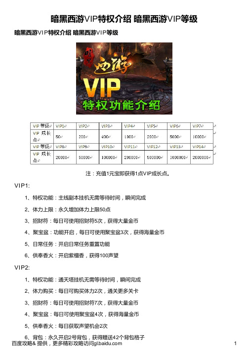 暗黑西游VIP特权介绍 暗黑西游VIP等级